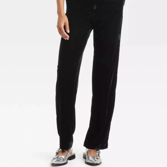 a new day Pants - NWT- A New Day Woman’s High Rise Black Velvet Straight Leg Trouser Sz 6